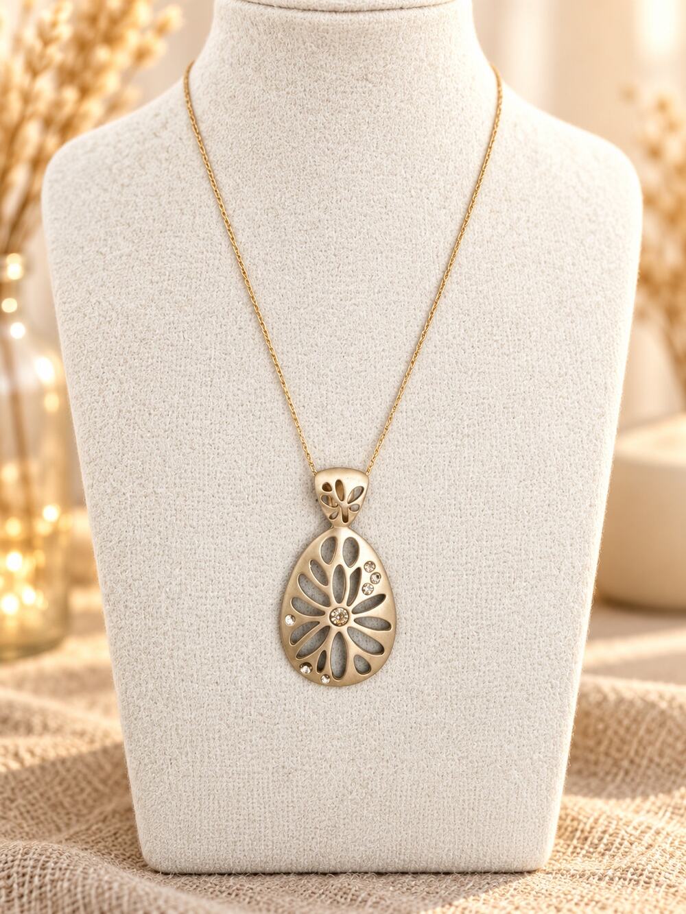Lia Sophia Daffodil Floral Pendant Necklace Sterling Chain Autumn Fall Style